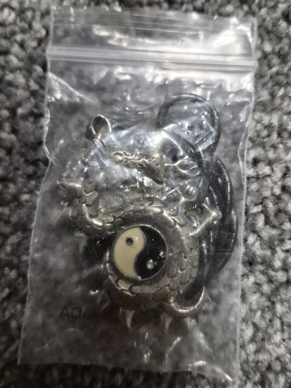 RVD WWF Silver Dragon Yin Yang Pendant Necklace - Black and Cream